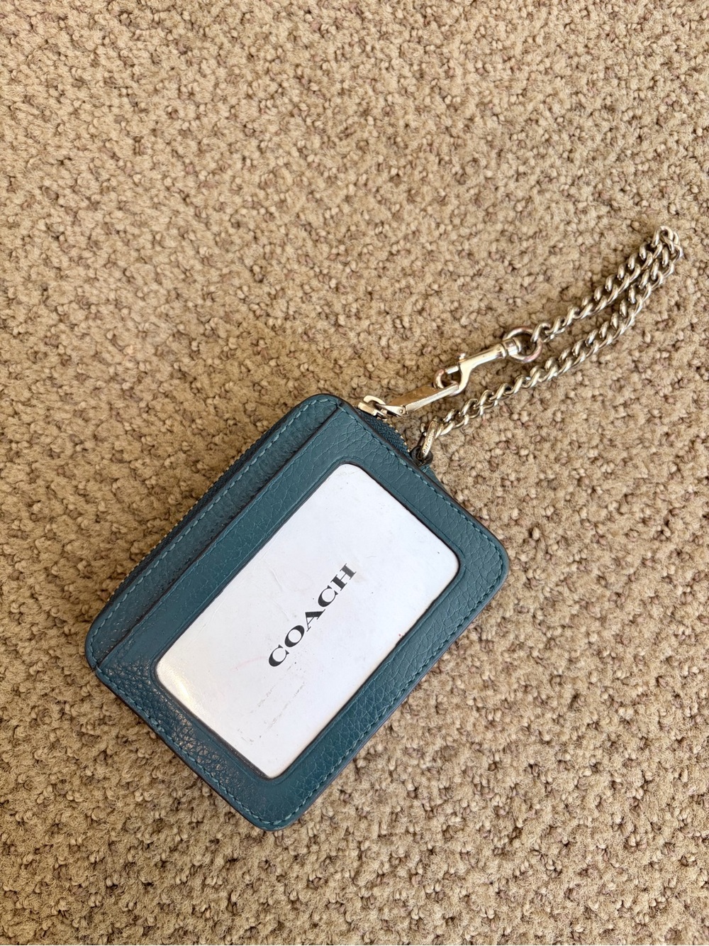 Coach Teal Leather Card Holder Key Chain - Picture 2 of 3